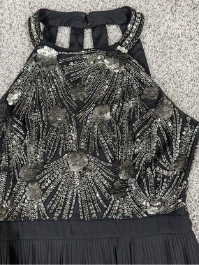Aidan Mattox Black Beaded Sequin Halter Neck High Slit Evening Formal Dress US 4